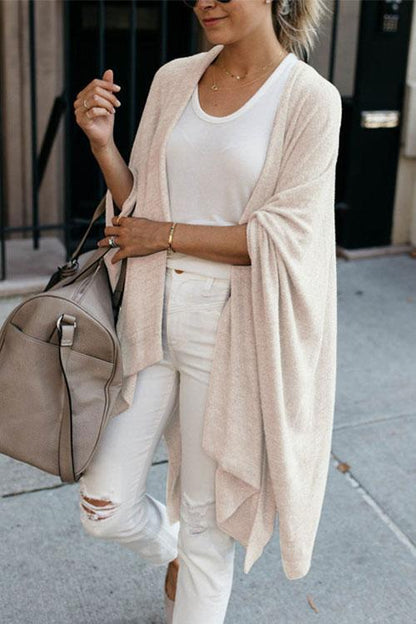 Open Front Irregular Kimo Cloak Cardigan Apricot