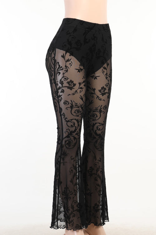 Rosiedress Elastic Waist Bell Bottomed Mesh Lace Pants