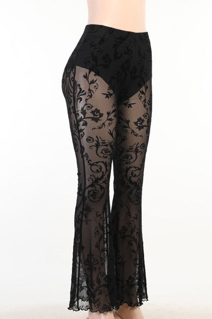 Rosiedress Elastic Waist Bell Bottomed Mesh Lace Pants