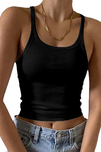 Rosiedress Stretchy Ribbed Knit Crop Cami Top Black