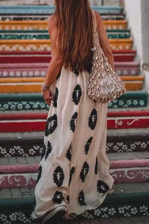 Rosiedress Tie Knot One Shoulder Boho Printed Maxi Vacation Dress