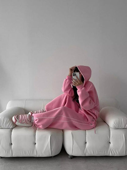 Cropped Zip-Up Hoodie and Wide-Leg Sweatpants Lounge Set