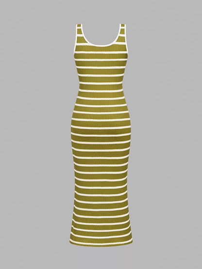Striped Bodycon Knit Midi Dress