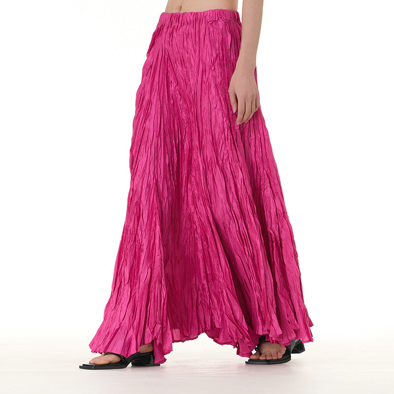 Unique Fold Solid Color Long Skirt