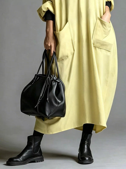 Full Size Loose-Fit Mock Neck Midi Dress with Pockets Plus Size