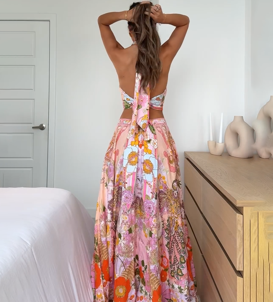 Passionate Floral Lace-Up Summer Two-pieces Set