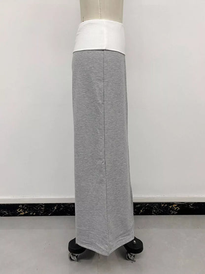 High-Waisted Wide-Leg Contrast Pants