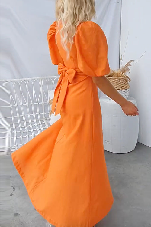 Wrap V Neck Bow Back A-line Maxi Dress