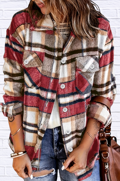 Scarlet Casual Plaid Button-Down Shacket – Women’s Soft Brushed Plaid Jacket for Fall & Winter Layers