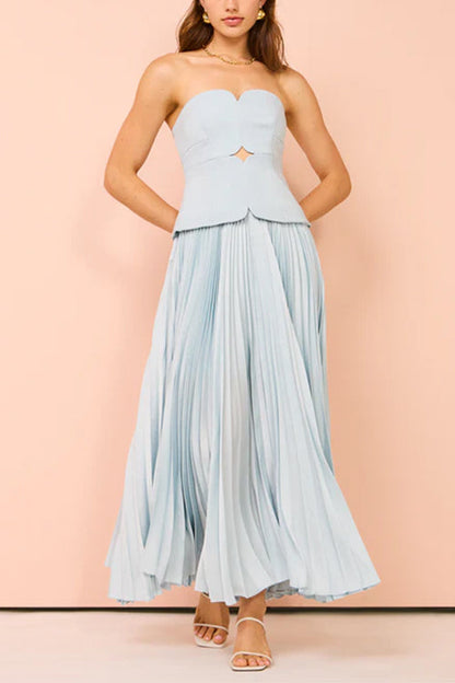 Rosiedress Strapless Tube Cut Out Pleated Maxi Swing Dress