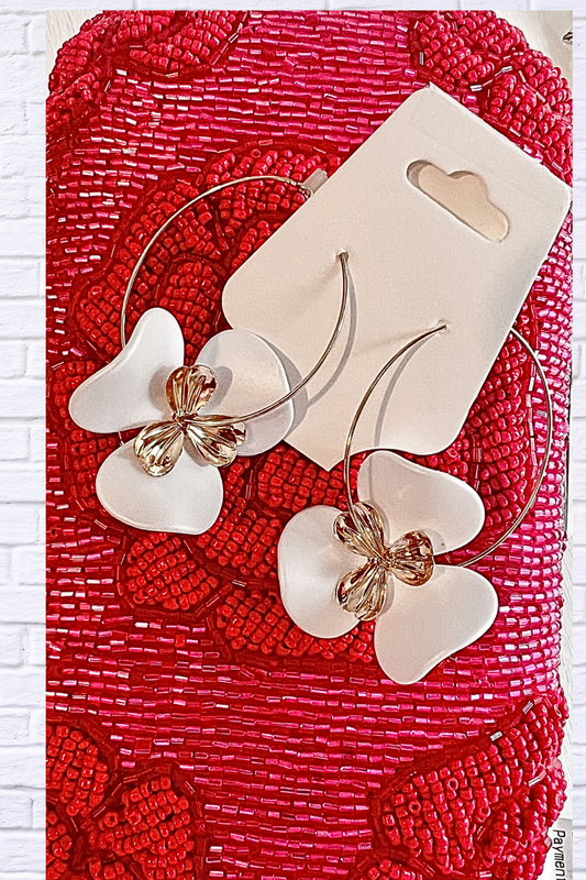 White Petal & Gold Bloom Hoop Earrings