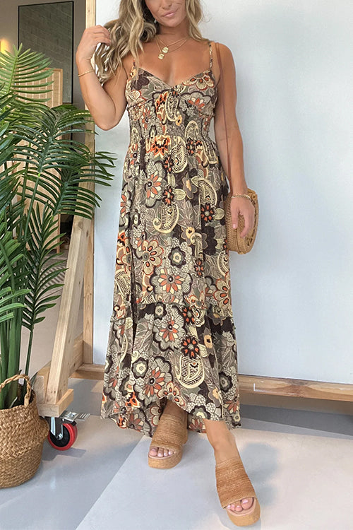 Rosiedress V Neck Back Lace-up Slit Floral Print Maxi Cami Dress