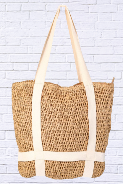 Fame Straw Braided Hat Carrier Tote Bag