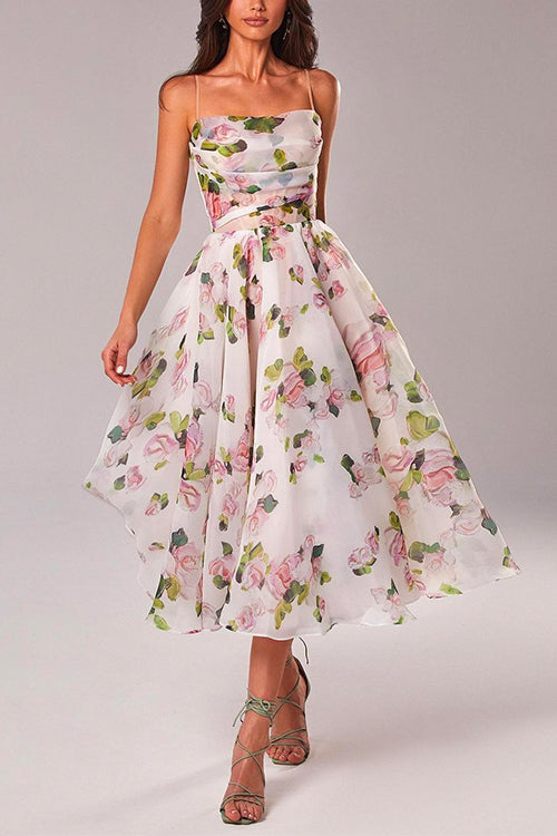 Rosiedress Adjustable Strap Waisted Floral Swing Midi Holiday Dress