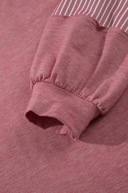 Fushia Raw Seam Patchwork Long Sleeve Top Pocket Casual Pants 2pcs Set