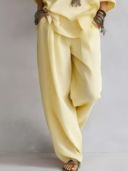 Off-Shoulder Loose Fit Top and Pants Two-Piece Set
