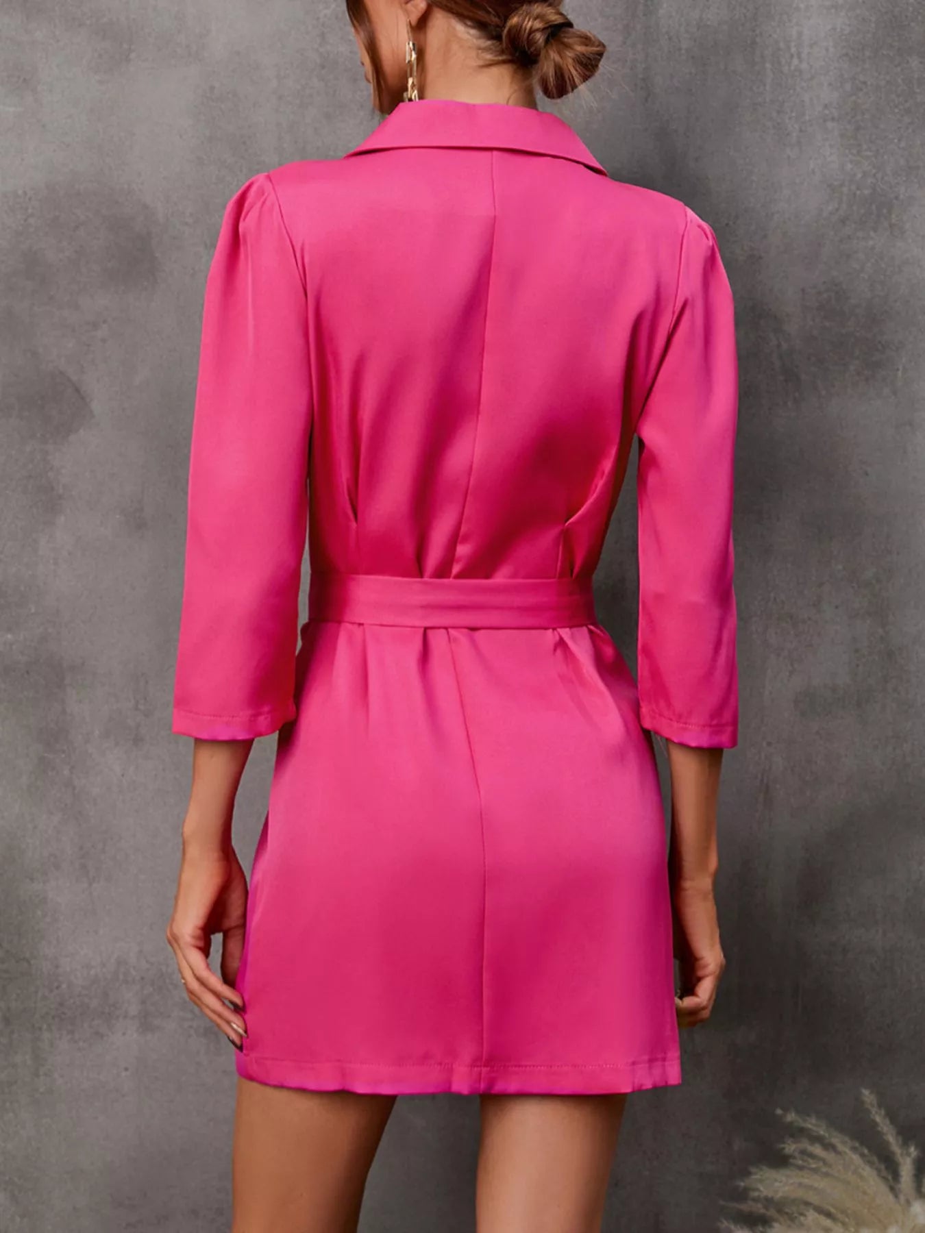 Double-Breasted Blazer Dress with Embellished Belt
