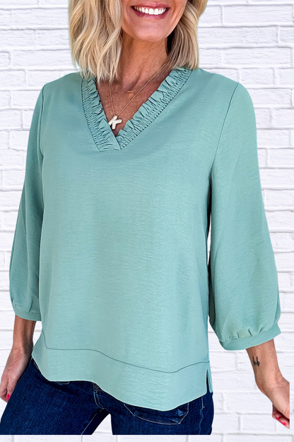 Frill Trim V-Neck Blouse
