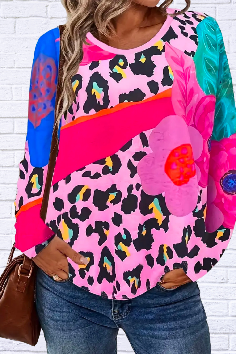 Wild Print Long Sleeve Crew Neck Top!