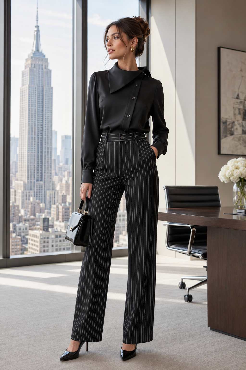 High-Waisted Striped Wide-Leg Pants for Women