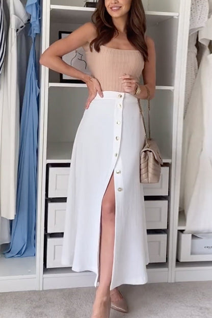 Rosiedress Button Up Slit A-line Midi Skirt