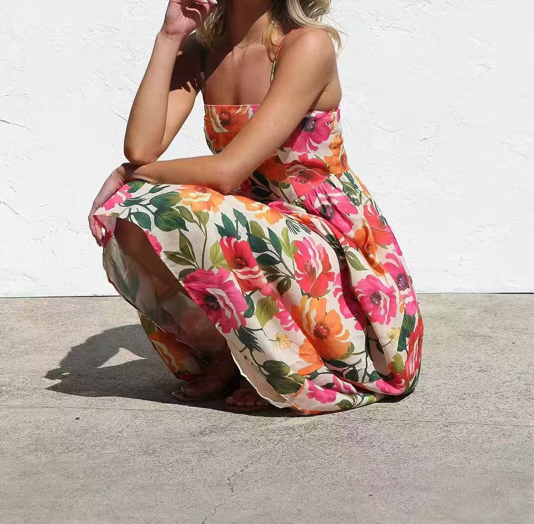 Adjustable Strap Floral Print Maxi Dress