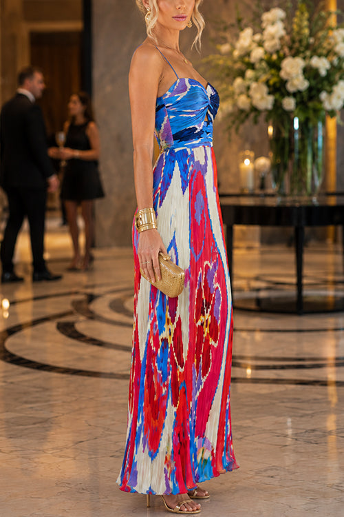 Spaghetti Strap Twist Front Cut Out Floral Print Maxi Dress
