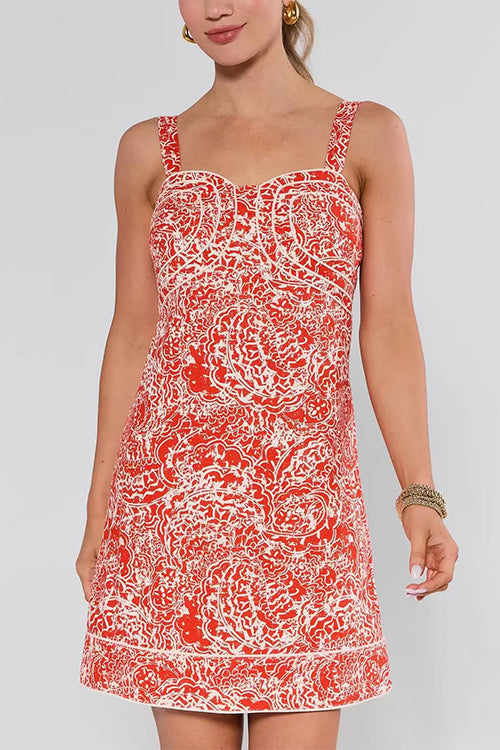 Sleeveless Printed Mini Holiday Dress