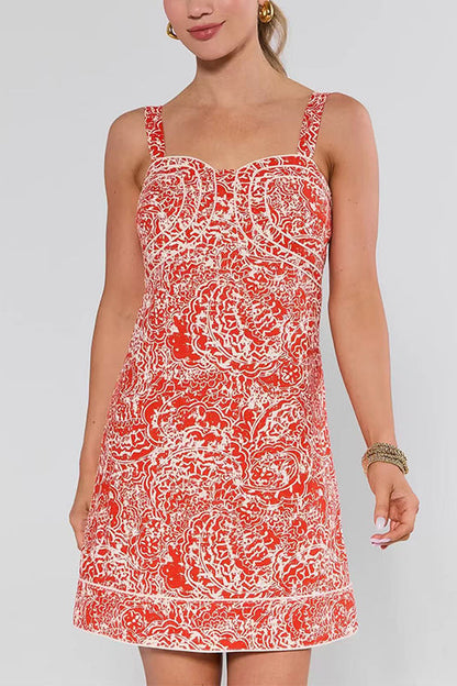 Sleeveless Printed Mini Holiday Dress