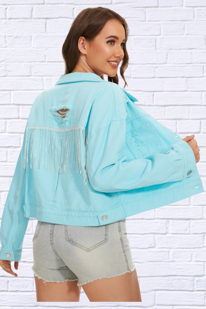 Distressed Distressed Button Up Denim Jacket