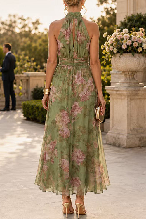 Sleeveless High Waist Floral Print Maxi Dress