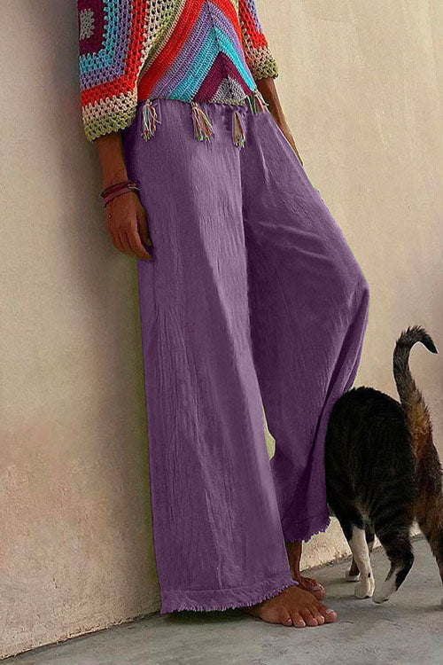 Solid Raw Hem Wide Leg Casual Pants Violet