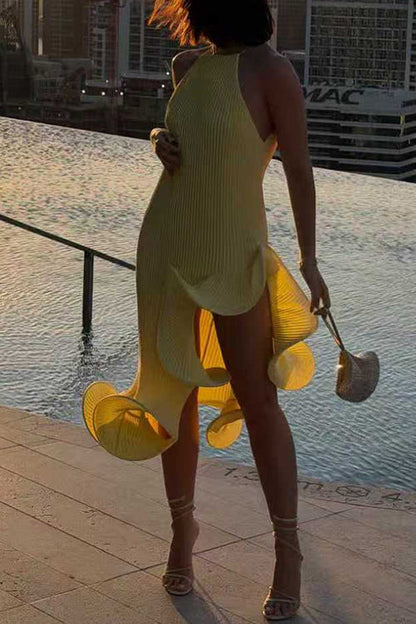 Sleeveless Irregular Ruffle Hem Midi Dress