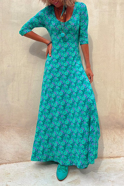 Rosiedress Scoop Neck 3/4 Sleeve Maxi Floral Dress