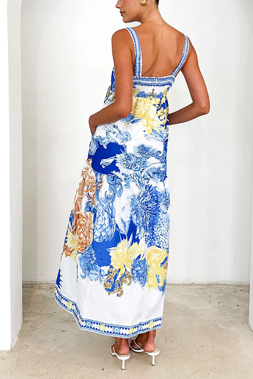 Pocketed Side Slit Printed Maxi Cami Dress