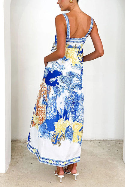 Pocketed Side Slit Printed Maxi Cami Dress
