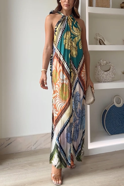 Summer Sleeveless Printed Maxi Vacation Dress Print