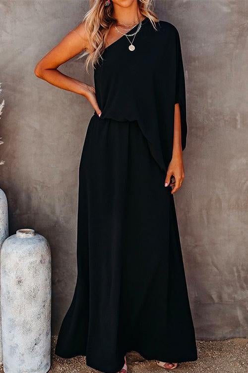 Rosiedress One Shoulder Waisted Slit Maxi Dress