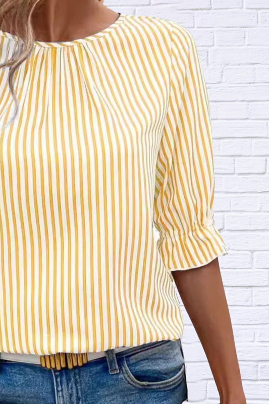 Striped Round Neck Half Sleeve Casual Blouse