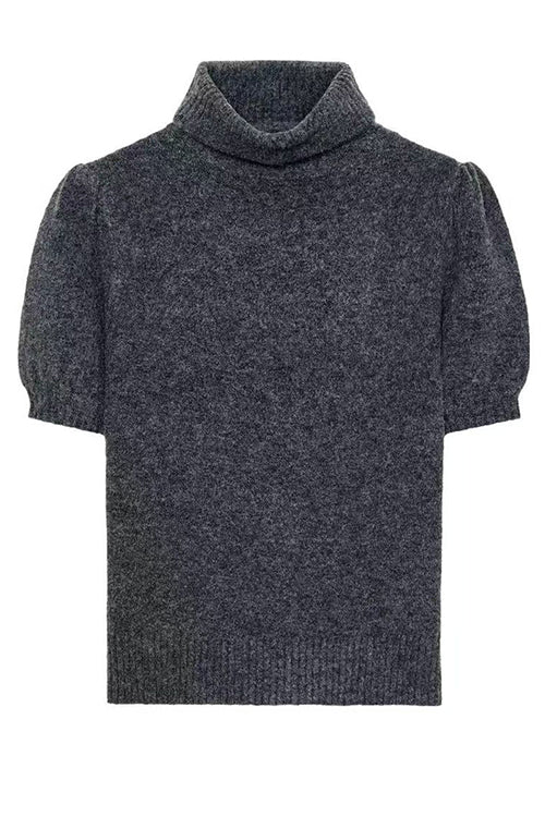 High Neck Puff Short Sleeves Sweater Top