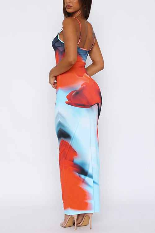 Rosiedress Spaghetti Strap Imperial Sapphire Print Maxi Dress