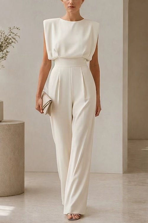 Round Neck Sleeveless High Waist Wide Leg Jumpsuit
