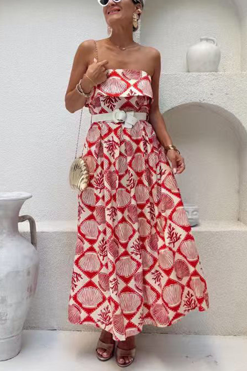 Strapless Tube Marine Life Print Maxi Dress