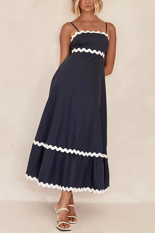 Spaghetti Strap Ric Rac Trim Swing Maxi Dress