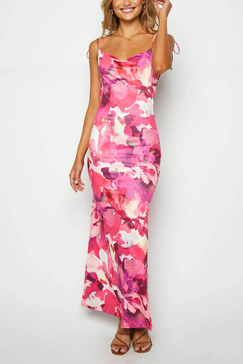 Rosiedress Tie Shoulder Backless Printed Maxi Cami Dress