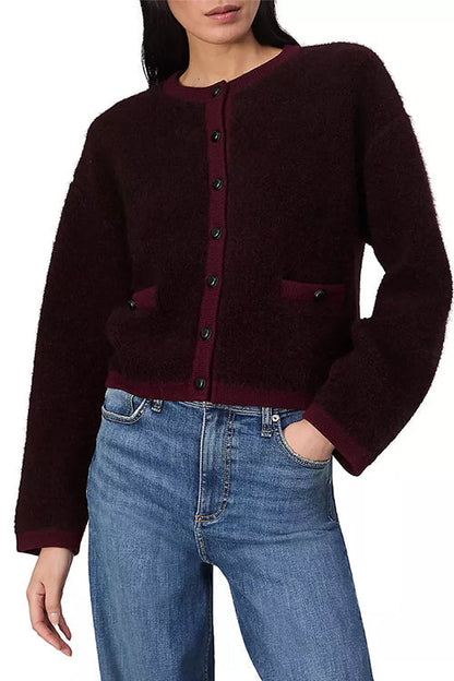 Crewneck Button Down Pocketed Fuzzy Cardigan