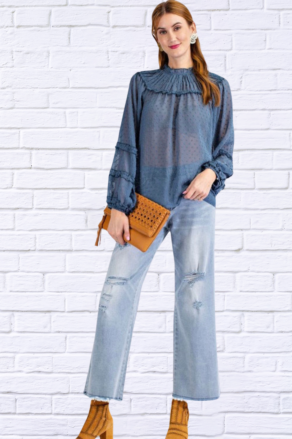 Dawn Blue Chiffon Blouse - Denim Colour