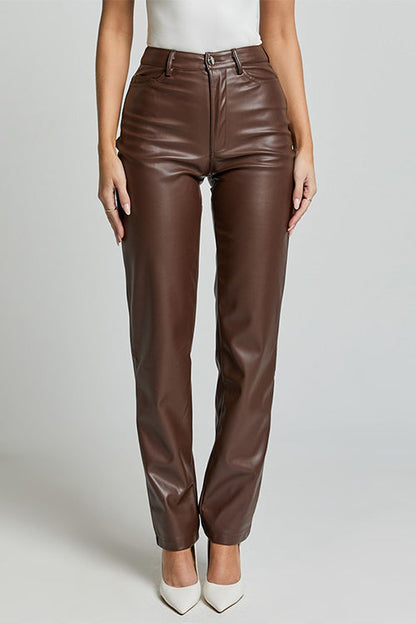 Rosiedress High Rise Pocketed Casual Faux Leather Pants