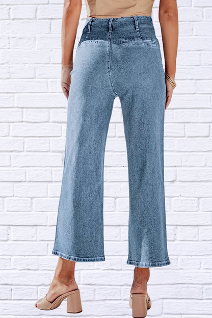 Button Fly Cropped Wide Leg Jeans