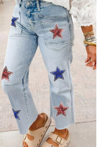 Star-Embellished Cropped Jeans